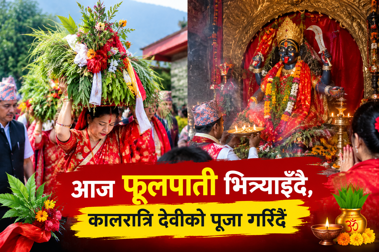 आज फूलपाती भित्र्याइँदै, कालरात्रि देवीको पूजा गरिँदै